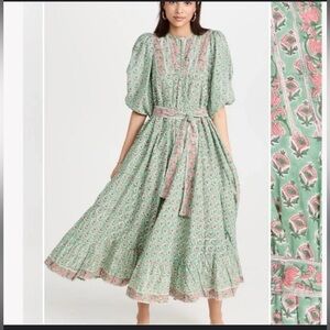 Marea - green and pink floral‎ house dress, L